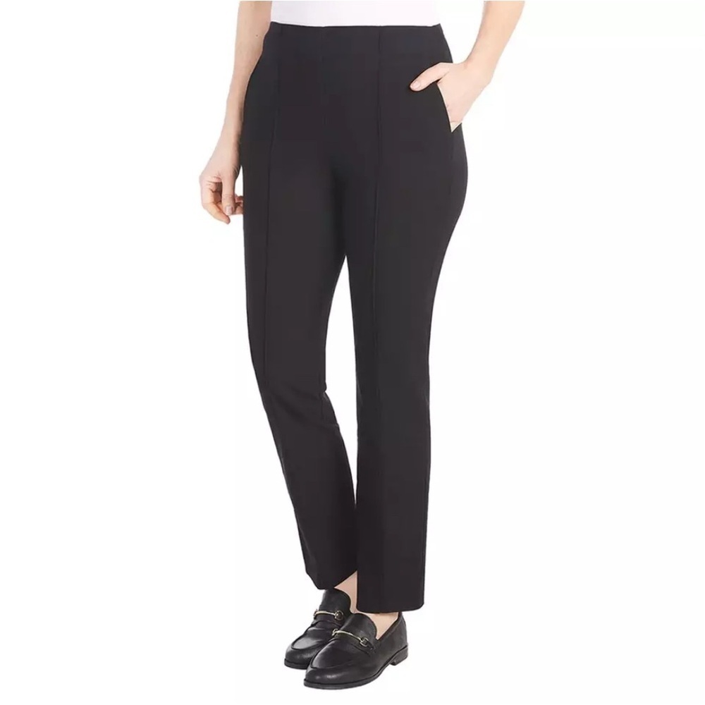Hilary Radley Womens Slim Fit Tummy Control Pintuck Pants Black Large